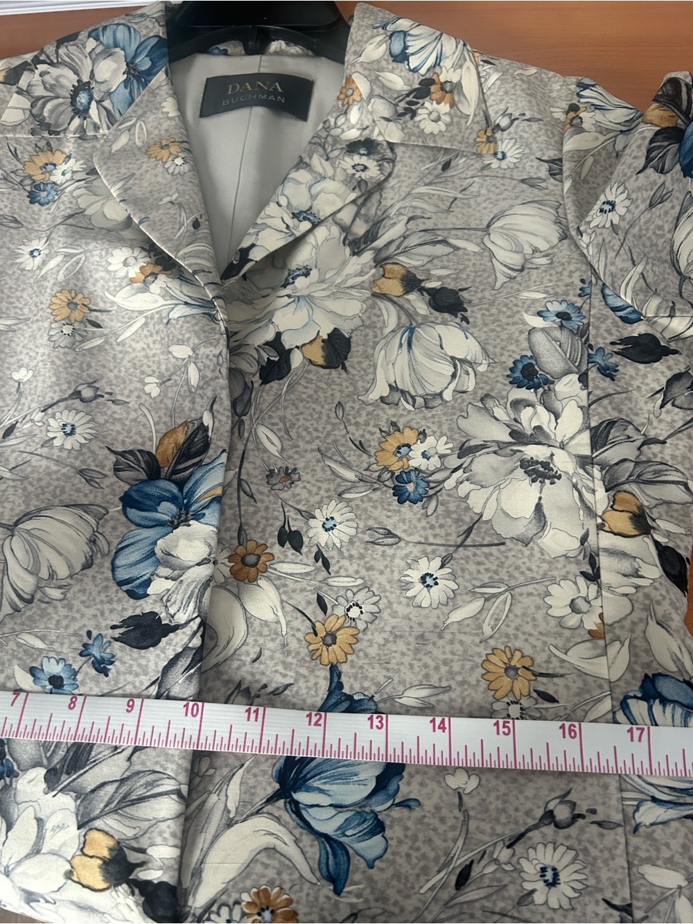 Dana Buchman Floral Jacquard Trench Coat in Light Gray and Blue - Picture 11 of 14
